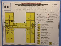 Информационные стенды на первом и втором этажах, помогающие ориентироваться в здании.